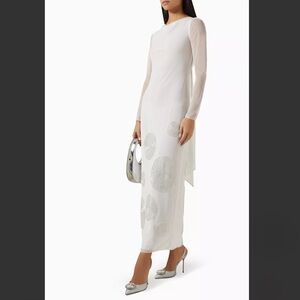 SIGNIFICANT OTHER White Long Sleeve Mesh Dress with Silver Accents
